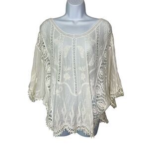 Staccato Womens M/L Cotton Crochet Batwing Blouse